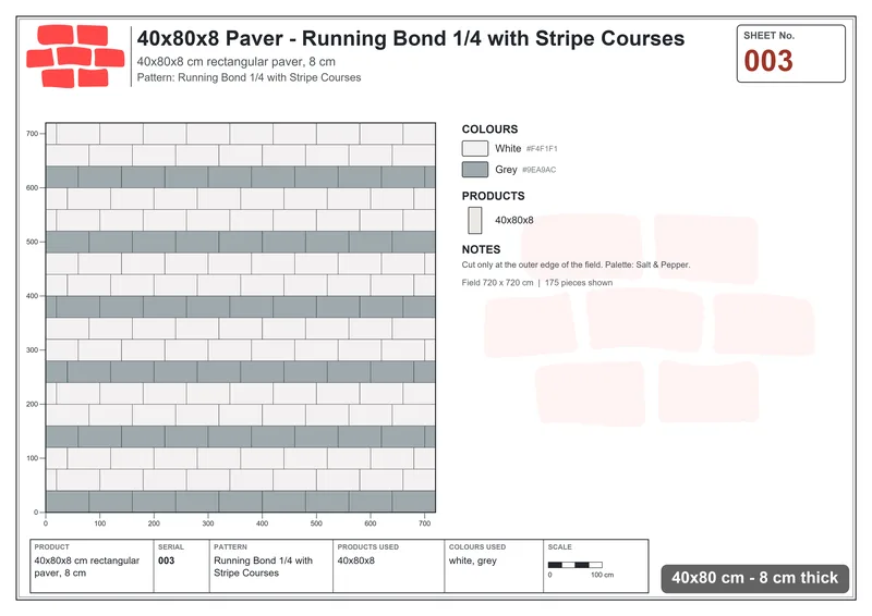 Interlock (Pasco) 40x80 cm · RC48-3 · Running Bond 1/4 with Stripe Courses · Laying plan Interlock (Pasco) 40x80 cm · RC48-3 · Running Bond 1/4 with Stripe Courses · Laying plan