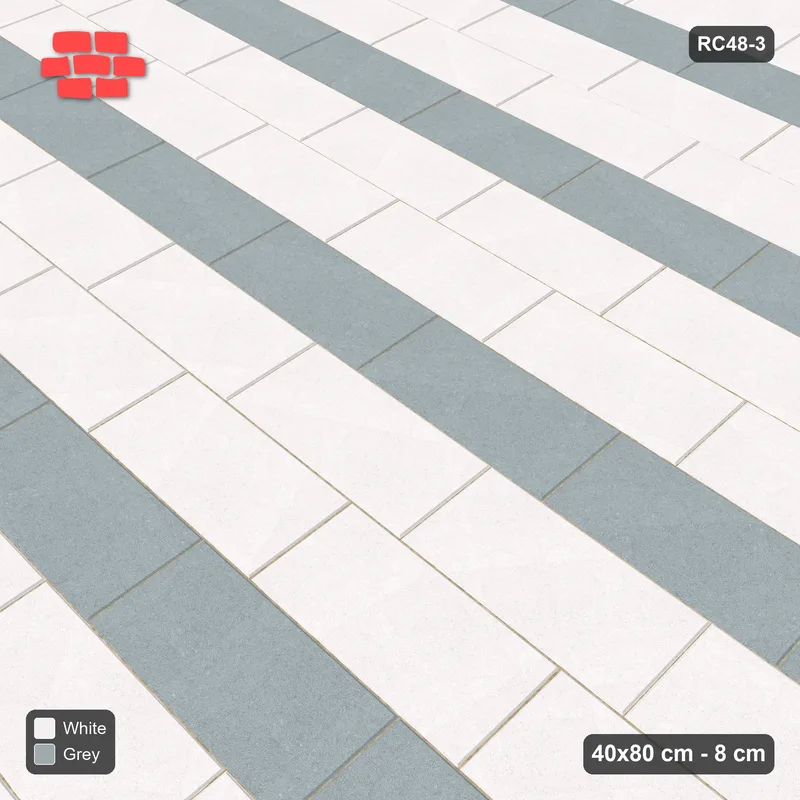 Interlock (Pasco) 40x80 cm · RC48-3 · Running Bond 1/4 with Stripe Courses · Side view Interlock (Pasco) 40x80 cm · RC48-3 · Running Bond 1/4 with Stripe Courses · Side view