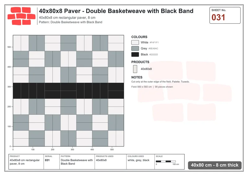 Interlock (Pasco) 40x80 cm · RC48-31 · Double Basketweave with Black Band · Laying plan Interlock (Pasco) 40x80 cm · RC48-31 · Double Basketweave with Black Band · Laying plan