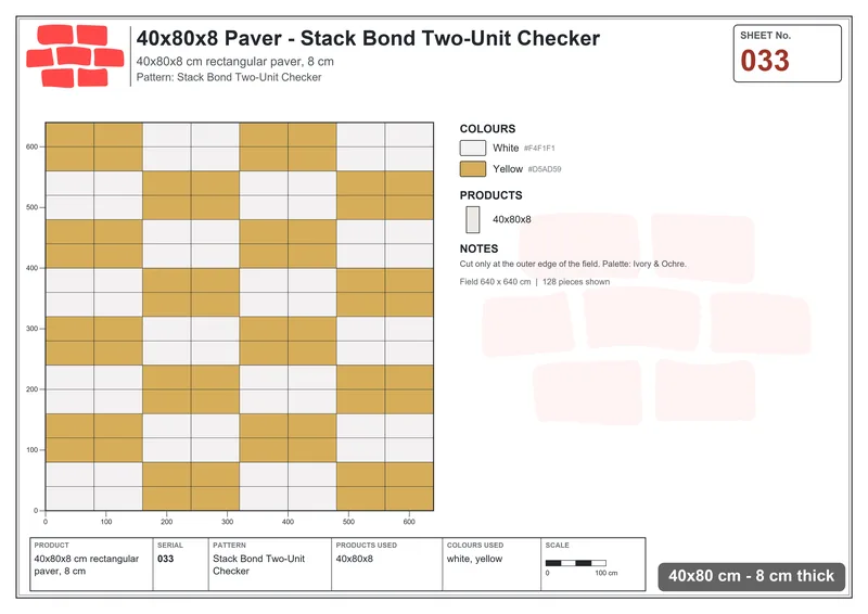 Interlock (Pasco) 40x80 cm · RC48-33 · Stack Bond Two-Unit Checker · Laying plan Interlock (Pasco) 40x80 cm · RC48-33 · Stack Bond Two-Unit Checker · Laying plan