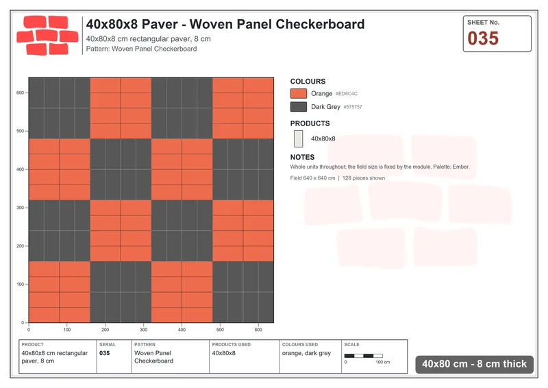 Interlock (Pasco) 40x80 cm · RC48-35 · Woven Panel Checkerboard · Laying plan Interlock (Pasco) 40x80 cm · RC48-35 · Woven Panel Checkerboard · Laying plan