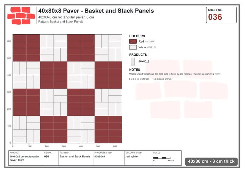 Interlock (Pasco) 40x80 cm · RC48-36 · Basket and Stack Panels · Laying plan Interlock (Pasco) 40x80 cm · RC48-36 · Basket and Stack Panels · Laying plan