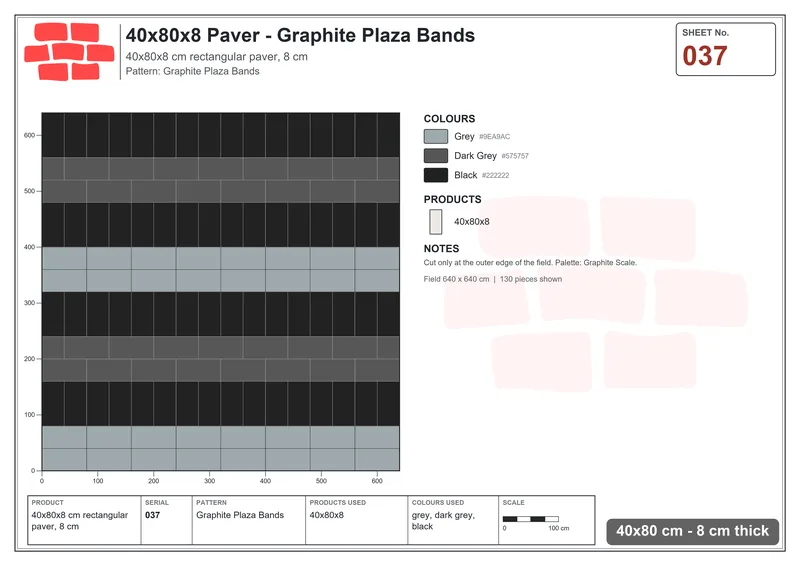 Interlock (Pasco) 40x80 cm · RC48-37 · Graphite Plaza Bands · Laying plan Interlock (Pasco) 40x80 cm · RC48-37 · Graphite Plaza Bands · Laying plan