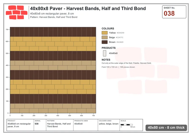 Interlock (Pasco) 40x80 cm · RC48-38 · Harvest Bands, Half and Third Bond · Laying plan Interlock (Pasco) 40x80 cm · RC48-38 · Harvest Bands, Half and Third Bond · Laying plan