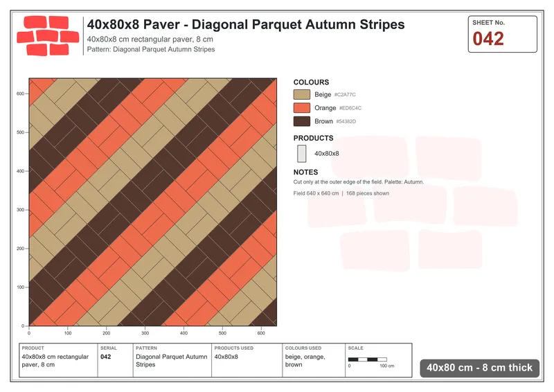 Interlock (Pasco) 40x80 cm · RC48-42 · Diagonal Parquet Autumn Stripes · Laying plan Interlock (Pasco) 40x80 cm · RC48-42 · Diagonal Parquet Autumn Stripes · Laying plan
