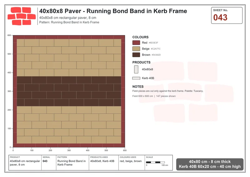Interlock (Pasco) 40x80 cm · RC48-43 · Running Bond Band in Kerb Frame · Laying plan Interlock (Pasco) 40x80 cm · RC48-43 · Running Bond Band in Kerb Frame · Laying plan