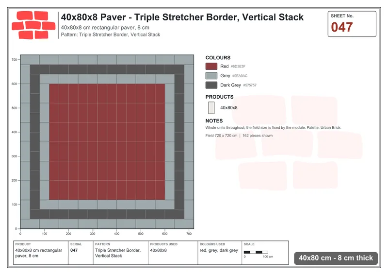 Interlock (Pasco) 40x80 cm · RC48-47 · Triple Stretcher Border, Vertical Stack · Laying plan Interlock (Pasco) 40x80 cm · RC48-47 · Triple Stretcher Border, Vertical Stack · Laying plan