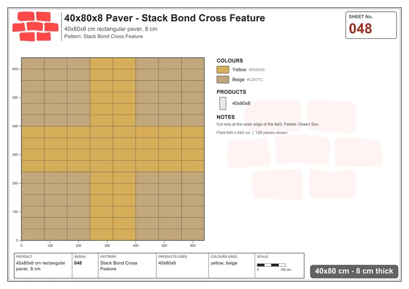 Interlock (Pasco) 40x80 cm · RC48-48 · Stack Bond Cross Feature · Laying plan Interlock (Pasco) 40x80 cm · RC48-48 · Stack Bond Cross Feature · Laying plan