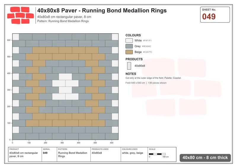 Interlock (Pasco) 40x80 cm · RC48-49 · Running Bond Medallion Rings · Laying plan Interlock (Pasco) 40x80 cm · RC48-49 · Running Bond Medallion Rings · Laying plan