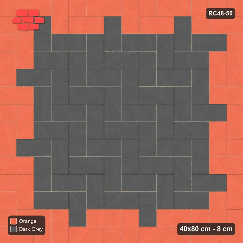 Interlock (Pasco) 40x80 cm · RC48-50 · Herringbone Edge Course in Kerb Frame · Top view Interlock (Pasco) 40x80 cm · RC48-50 · Herringbone Edge Course in Kerb Frame · Top view