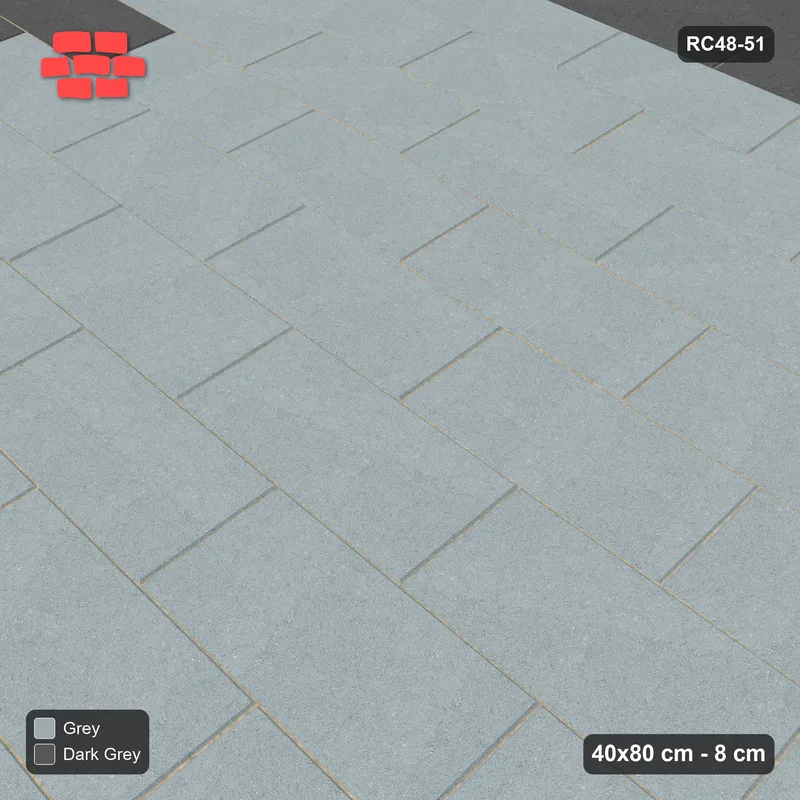 Interlock (Pasco) 40x80 cm · RC48-51 · Running Bond 1/2, accent edge course · Side view Interlock (Pasco) 40x80 cm · RC48-51 · Running Bond 1/2, accent edge course · Side view