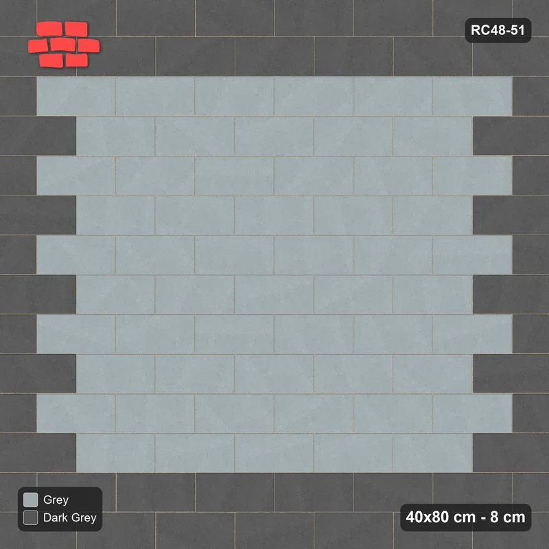 Interlock (Pasco) 40x80 cm · RC48-51 · Running Bond 1/2, accent edge course · Top view Interlock (Pasco) 40x80 cm · RC48-51 · Running Bond 1/2, accent edge course · Top view