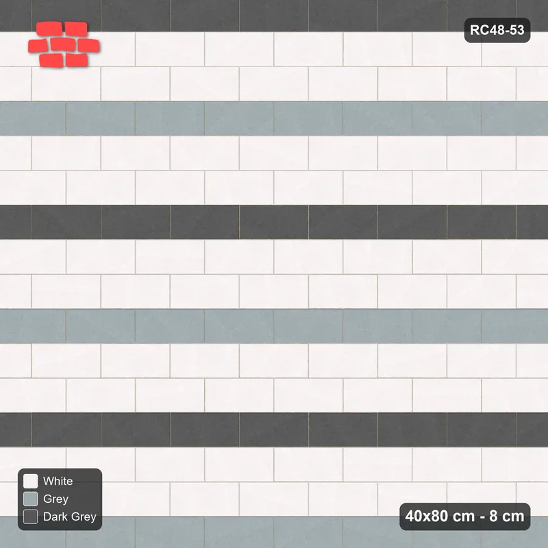 Interlock (Pasco) 40x80 cm · RC48-53 · Running Bond 1/2, banded accent courses · Top view Interlock (Pasco) 40x80 cm · RC48-53 · Running Bond 1/2, banded accent courses · Top view