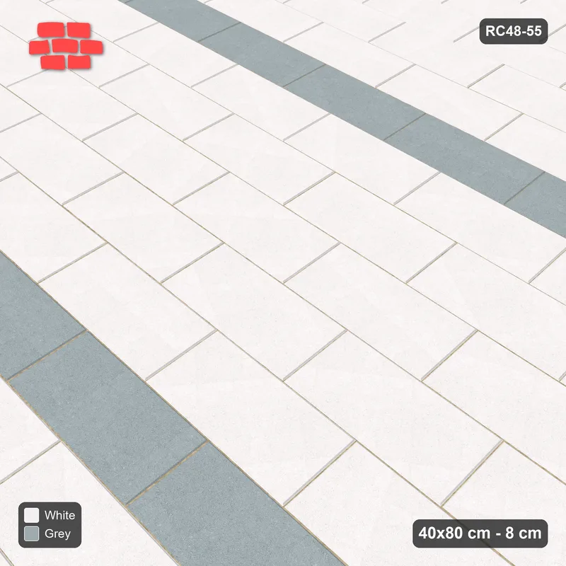 Interlock (Pasco) 40x80 cm · RC48-55 · Running Bond 1/2, every 6th course accent · Side view Interlock (Pasco) 40x80 cm · RC48-55 · Running Bond 1/2, every 6th course accent · Side view
