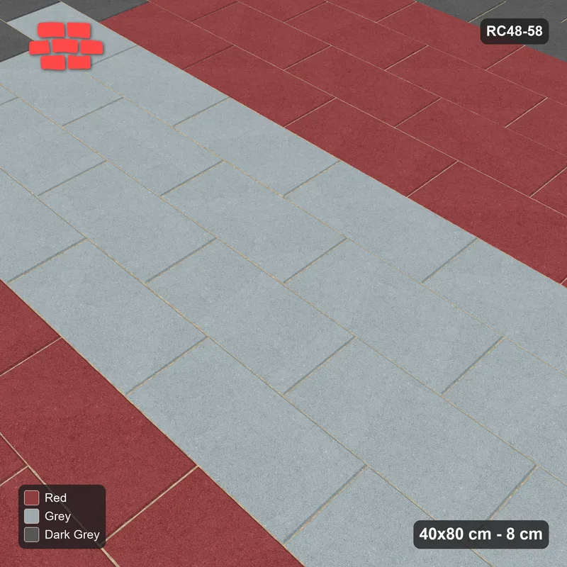 Interlock (Pasco) 40x80 cm · RC48-58 · Running Bond 1/2, feature band with edge course · Side view Interlock (Pasco) 40x80 cm · RC48-58 · Running Bond 1/2, feature band with edge course · Side view