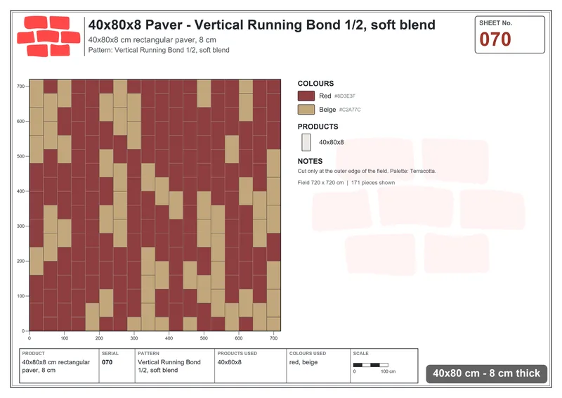 Interlock (Pasco) 40x80 cm · RC48-70 · Vertical Running Bond 1/2, soft blend · Laying plan Interlock (Pasco) 40x80 cm · RC48-70 · Vertical Running Bond 1/2, soft blend · Laying plan