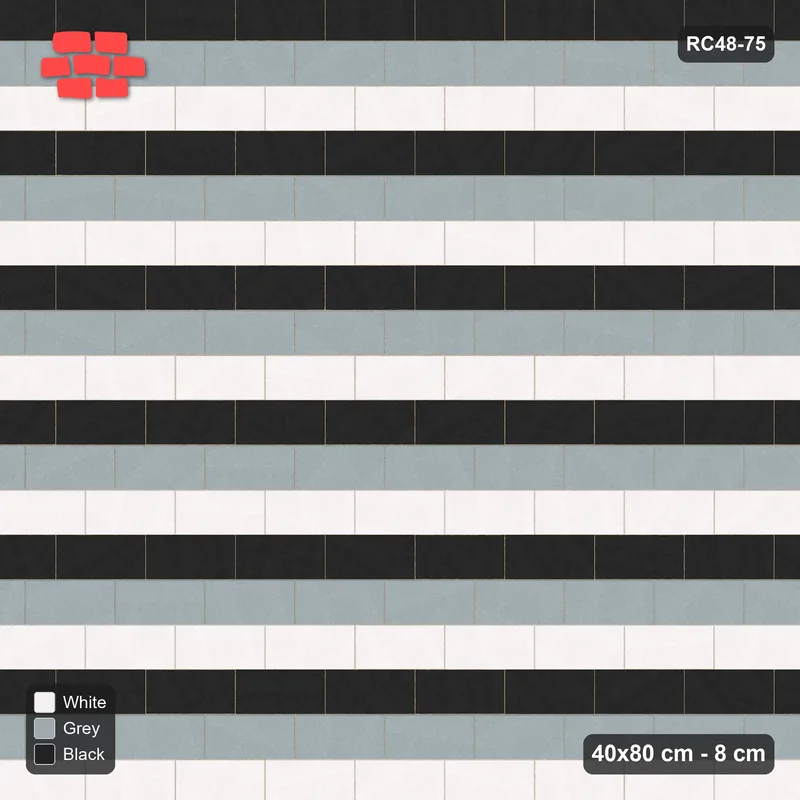 Interlock (Pasco) 40x80 cm · RC48-75 · Running Bond 1/3, three-tone courses · Top view Interlock (Pasco) 40x80 cm · RC48-75 · Running Bond 1/3, three-tone courses · Top view