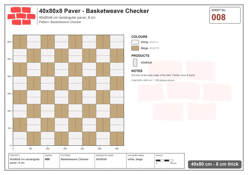 Interlock (Pasco) 40x80 cm · RC48-8 · Basketweave Checker · Laying plan Interlock (Pasco) 40x80 cm · RC48-8 · Basketweave Checker · Laying plan