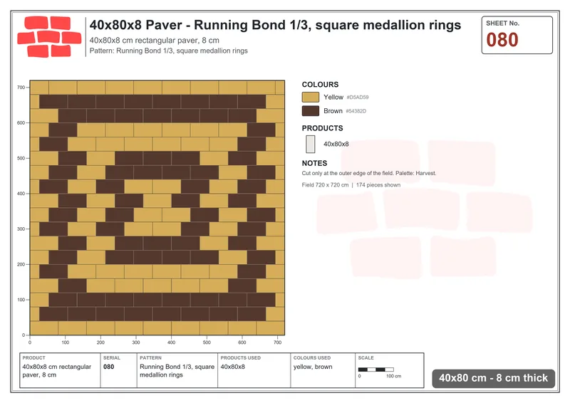 Interlock (Pasco) 40x80 cm · RC48-80 · Running Bond 1/3, square medallion rings · Laying plan Interlock (Pasco) 40x80 cm · RC48-80 · Running Bond 1/3, square medallion rings · Laying plan