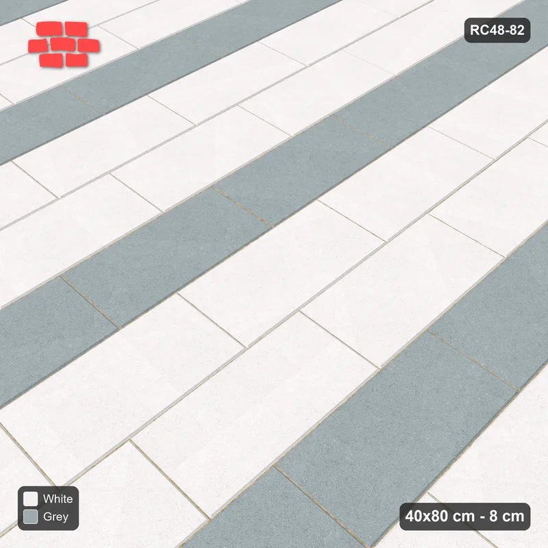 Interlock (Pasco) 40x80 cm · RC48-82 · Vertical Running Bond 1/3, every 3rd course accent · Side view Interlock (Pasco) 40x80 cm · RC48-82 · Vertical Running Bond 1/3, every 3rd course accent · Side view