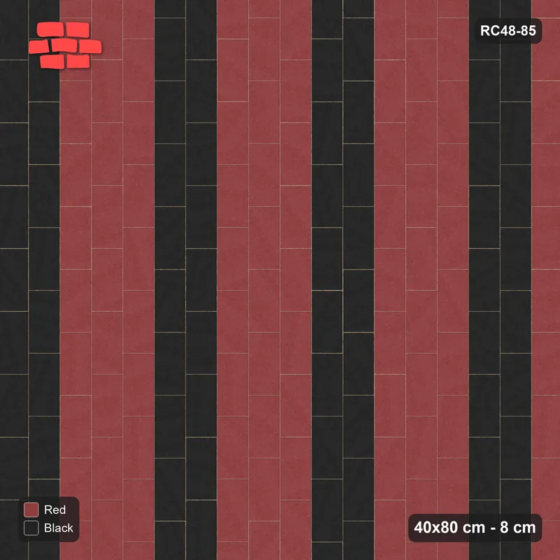 Interlock (Pasco) 40x80 cm · RC48-85 · Vertical Running Bond 1/3, double course accent every 5th · Top view Interlock (Pasco) 40x80 cm · RC48-85 · Vertical Running Bond 1/3, double course accent every 5th · Top view