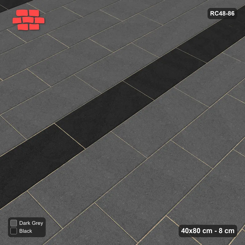 Interlock (Pasco) 40x80 cm · RC48-86 · Vertical Running Bond 1/3, every 6th course accent · Side view Interlock (Pasco) 40x80 cm · RC48-86 · Vertical Running Bond 1/3, every 6th course accent · Side view