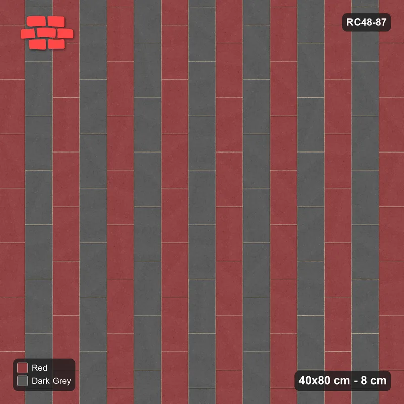 Interlock (Pasco) 40x80 cm · RC48-87 · Vertical Running Bond 1/3, alternating courses · Top view Interlock (Pasco) 40x80 cm · RC48-87 · Vertical Running Bond 1/3, alternating courses · Top view