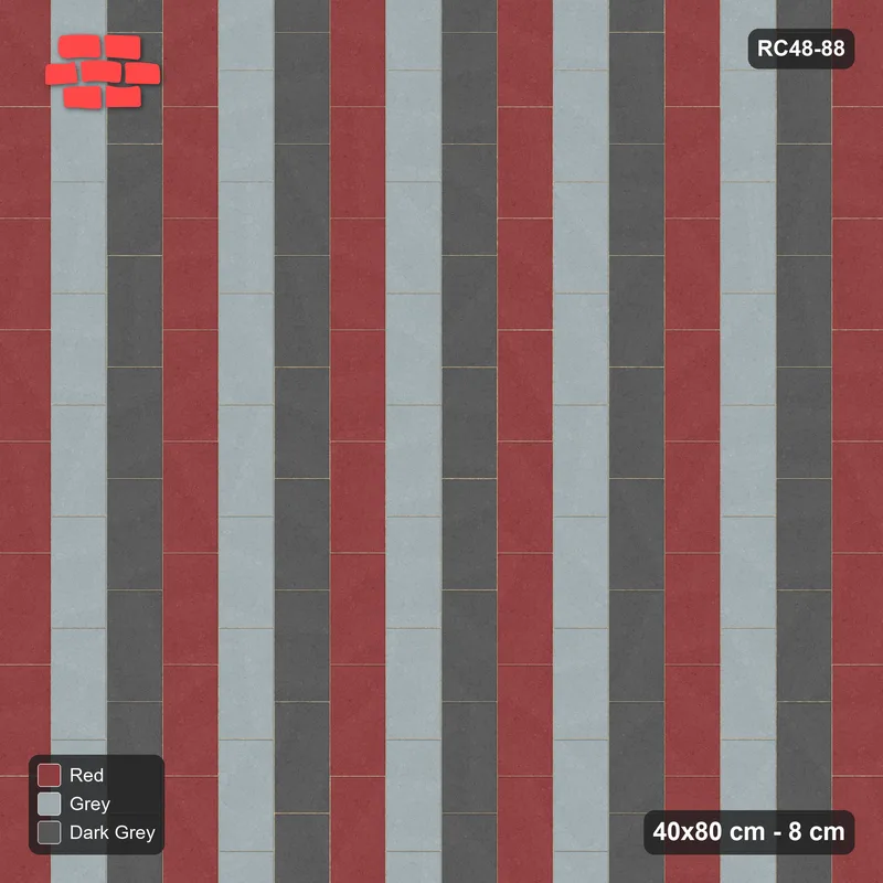 Interlock (Pasco) 40x80 cm · RC48-88 · Vertical Running Bond 1/3, three-tone courses · Top view Interlock (Pasco) 40x80 cm · RC48-88 · Vertical Running Bond 1/3, three-tone courses · Top view