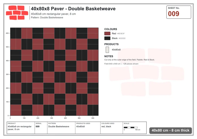 Interlock (Pasco) 40x80 cm · RC48-9 · Double Basketweave · Laying plan Interlock (Pasco) 40x80 cm · RC48-9 · Double Basketweave · Laying plan