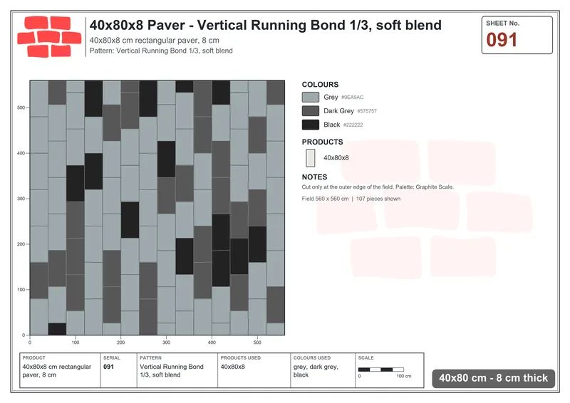 Interlock (Pasco) 40x80 cm · RC48-91 · Vertical Running Bond 1/3, soft blend · Laying plan Interlock (Pasco) 40x80 cm · RC48-91 · Vertical Running Bond 1/3, soft blend · Laying plan