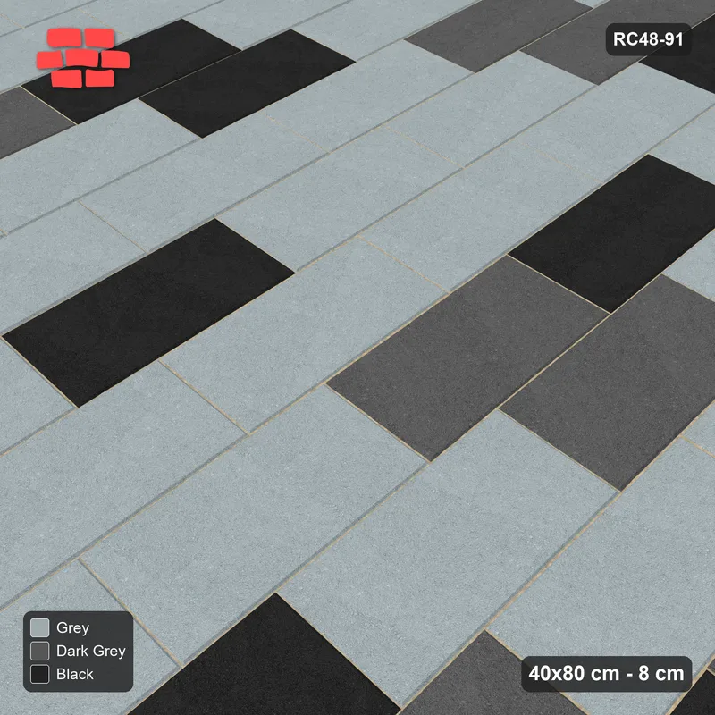 Interlock (Pasco) 40x80 cm · RC48-91 · Vertical Running Bond 1/3, soft blend · Side view Interlock (Pasco) 40x80 cm · RC48-91 · Vertical Running Bond 1/3, soft blend · Side view