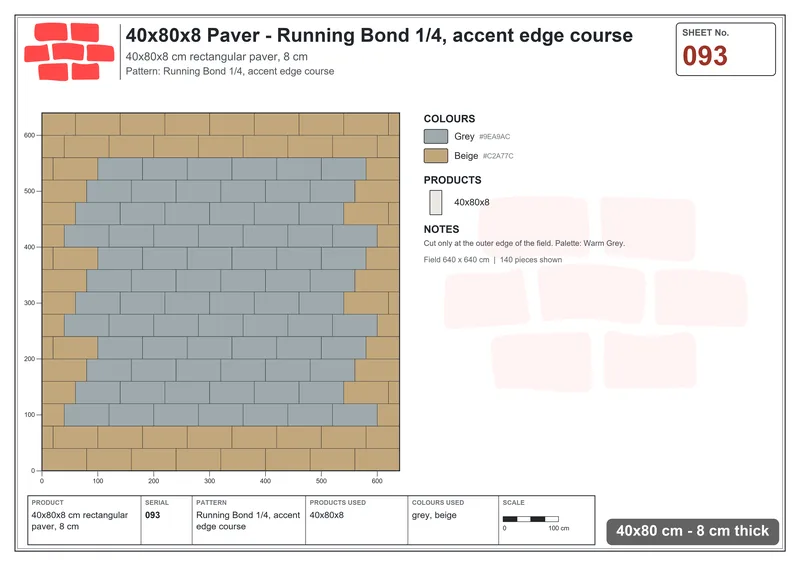 Interlock (Pasco) 40x80 cm · RC48-93 · Running Bond 1/4, accent edge course · Laying plan Interlock (Pasco) 40x80 cm · RC48-93 · Running Bond 1/4, accent edge course · Laying plan