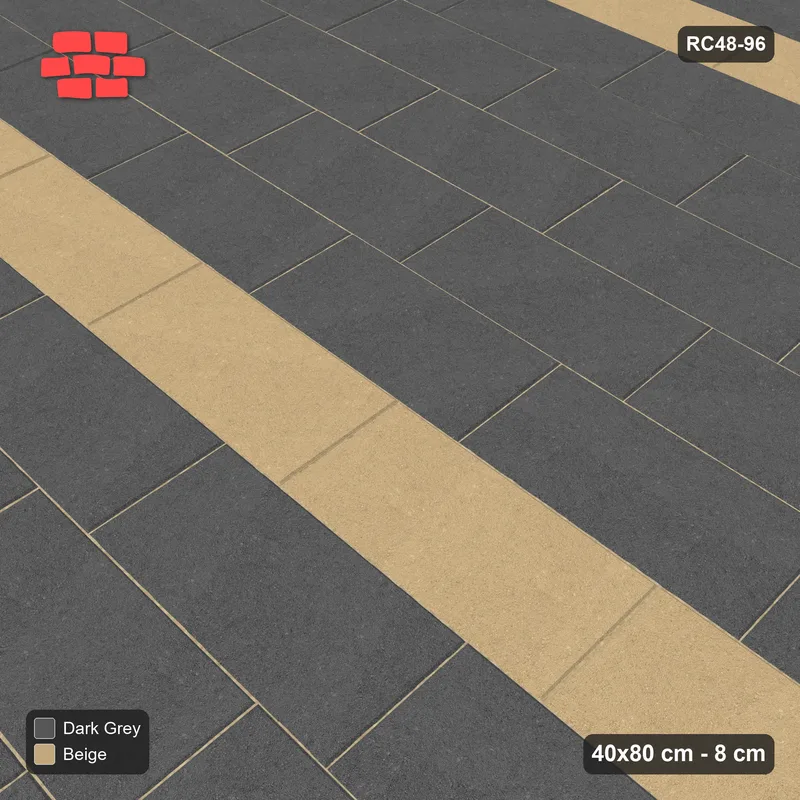 Interlock (Pasco) 40x80 cm · RC48-96 · Running Bond 1/4, every 6th course accent · Side view Interlock (Pasco) 40x80 cm · RC48-96 · Running Bond 1/4, every 6th course accent · Side view