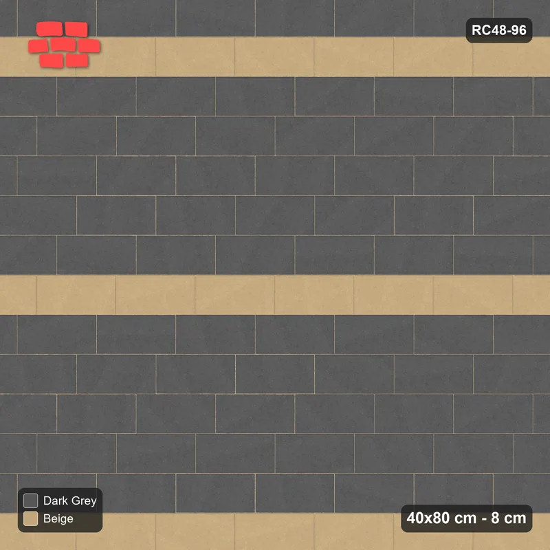 Interlock (Pasco) 40x80 cm · RC48-96 · Running Bond 1/4, every 6th course accent · Top view Interlock (Pasco) 40x80 cm · RC48-96 · Running Bond 1/4, every 6th course accent · Top view