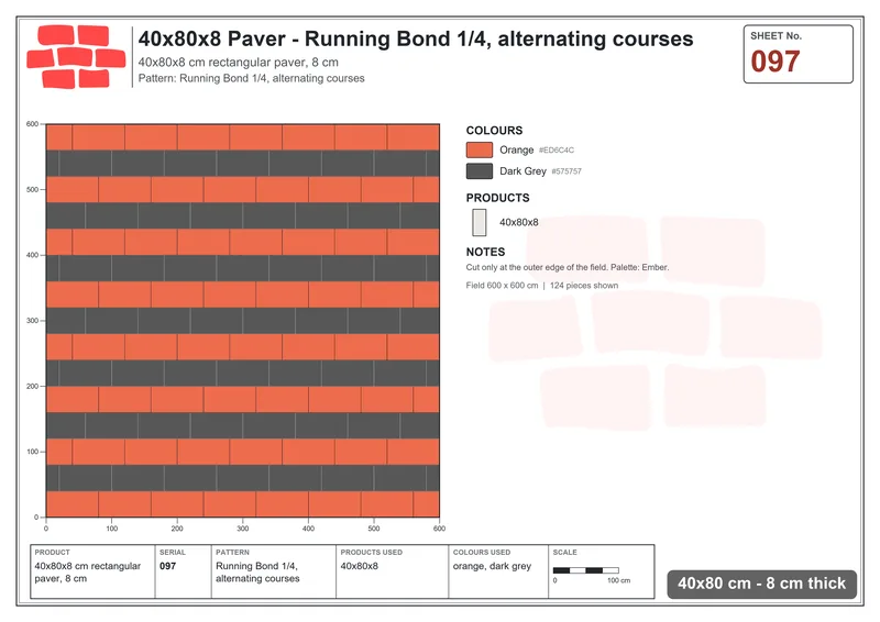 Interlock (Pasco) 40x80 cm · RC48-97 · Running Bond 1/4, alternating courses · Laying plan Interlock (Pasco) 40x80 cm · RC48-97 · Running Bond 1/4, alternating courses · Laying plan