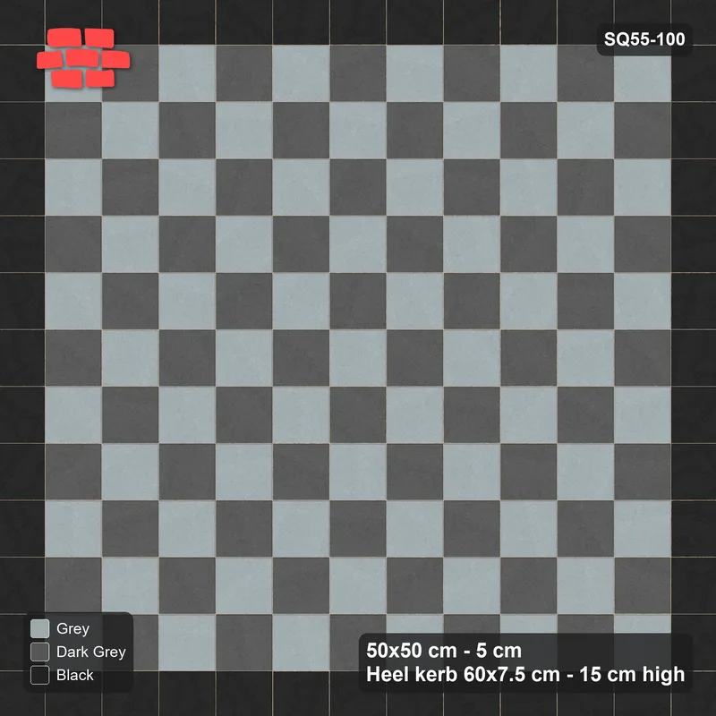 Interlock (Pasco) 50x50 cm · SQ55-100 · Stack Bond - Chess Board with Border - Kerb Frame · Top view Interlock (Pasco) 50x50 cm · SQ55-100 · Stack Bond - Chess Board with Border - Kerb Frame · Top view