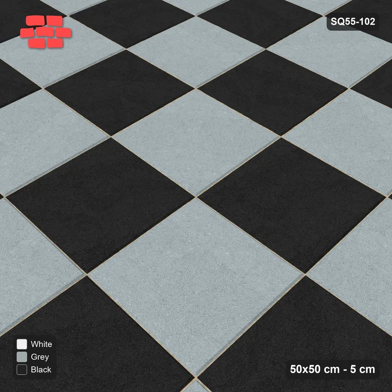 Interlock (Pasco) 50x50 cm · SQ55-102 · Stack Bond - Chess Board with Border · Side view Interlock (Pasco) 50x50 cm · SQ55-102 · Stack Bond - Chess Board with Border · Side view