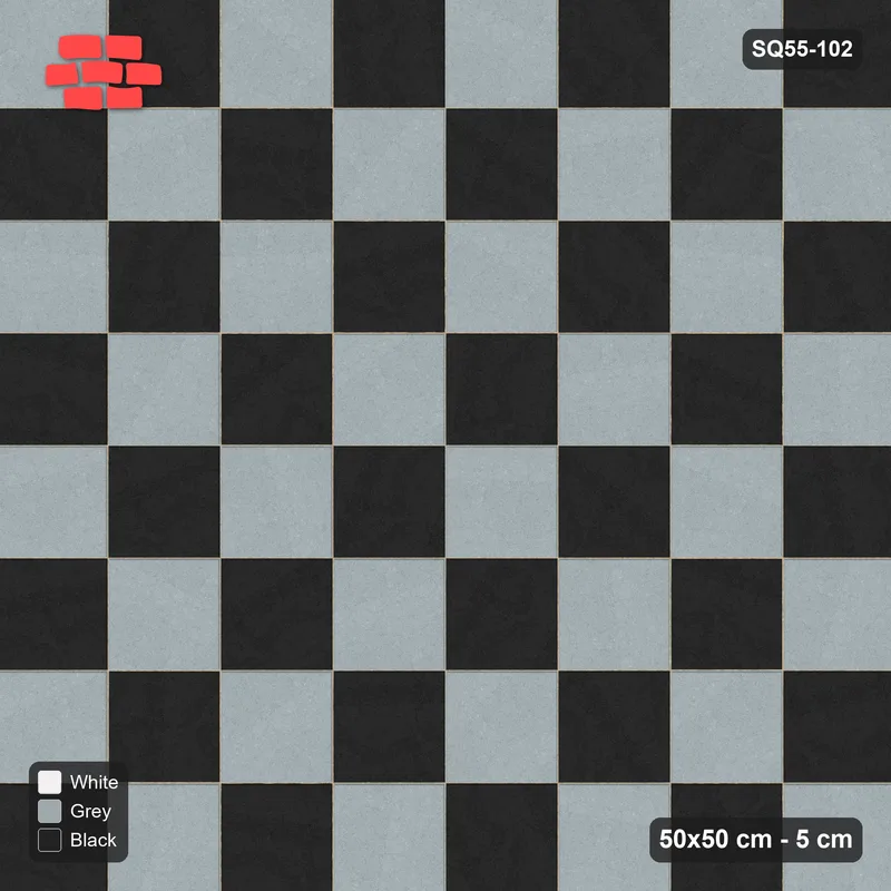 Interlock (Pasco) 50x50 cm · SQ55-102 · Stack Bond - Chess Board with Border · Top view Interlock (Pasco) 50x50 cm · SQ55-102 · Stack Bond - Chess Board with Border · Top view
