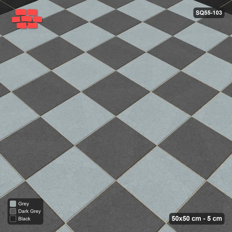 Interlock (Pasco) 50x50 cm · SQ55-103 · Stack Bond - Chess Board with Border · Side view Interlock (Pasco) 50x50 cm · SQ55-103 · Stack Bond - Chess Board with Border · Side view