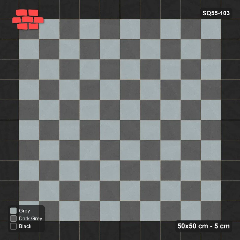 Interlock (Pasco) 50x50 cm · SQ55-103 · Stack Bond - Chess Board with Border · Top view Interlock (Pasco) 50x50 cm · SQ55-103 · Stack Bond - Chess Board with Border · Top view