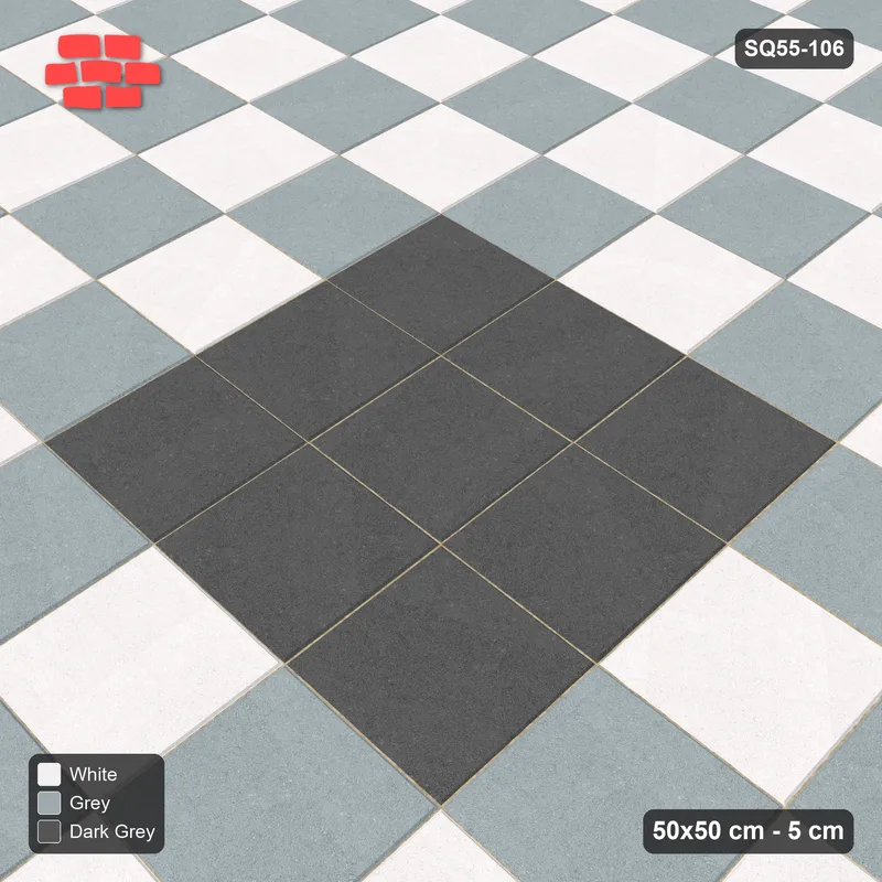 Interlock (Pasco) 50x50 cm · SQ55-106 · Stack Bond - Chess Board with Centre Medallion · Side view Interlock (Pasco) 50x50 cm · SQ55-106 · Stack Bond - Chess Board with Centre Medallion · Side view