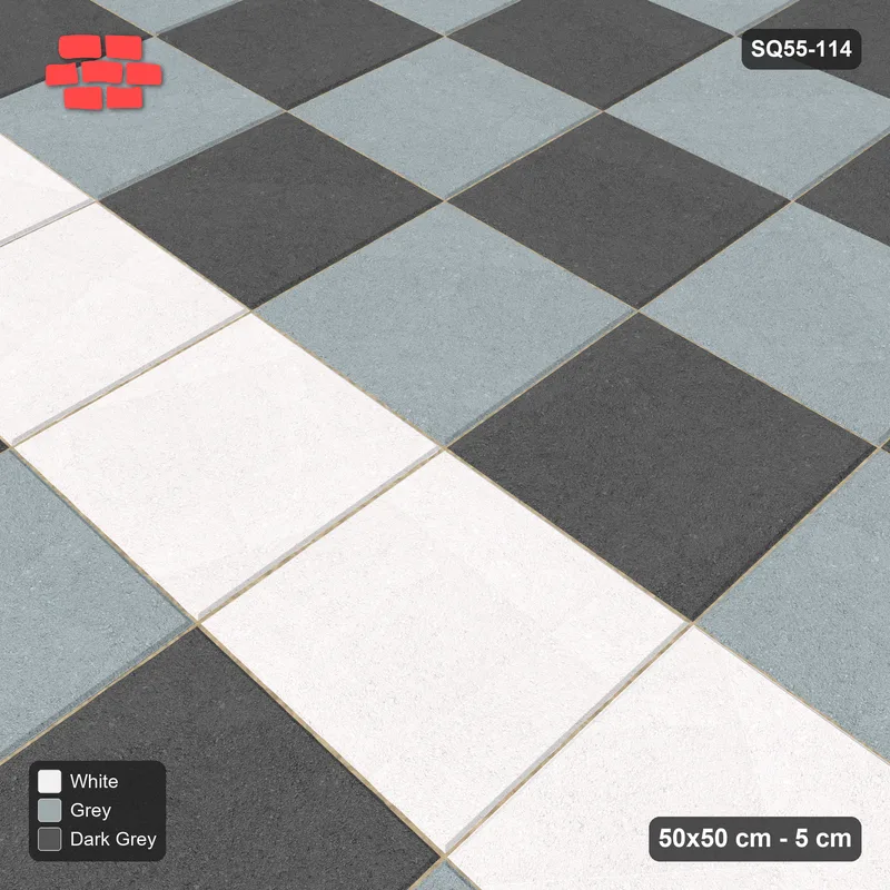 Interlock (Pasco) 50x50 cm · SQ55-114 · Stack Bond - Chess Board with Feature Band · Side view Interlock (Pasco) 50x50 cm · SQ55-114 · Stack Bond - Chess Board with Feature Band · Side view