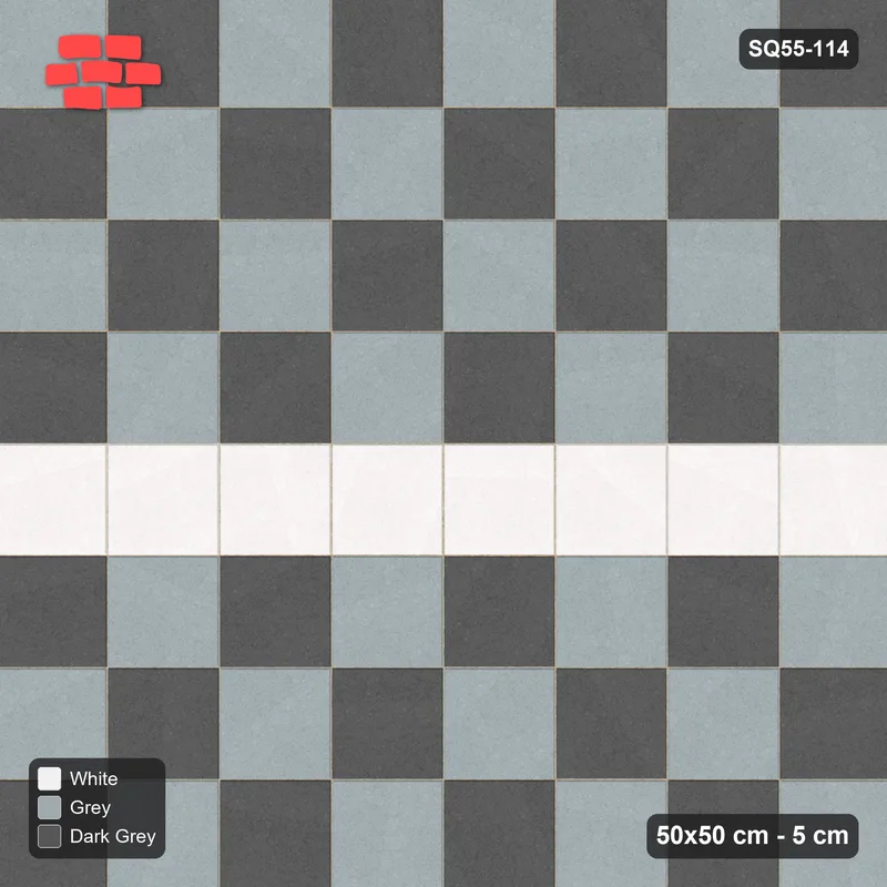Interlock (Pasco) 50x50 cm · SQ55-114 · Stack Bond - Chess Board with Feature Band · Top view Interlock (Pasco) 50x50 cm · SQ55-114 · Stack Bond - Chess Board with Feature Band · Top view