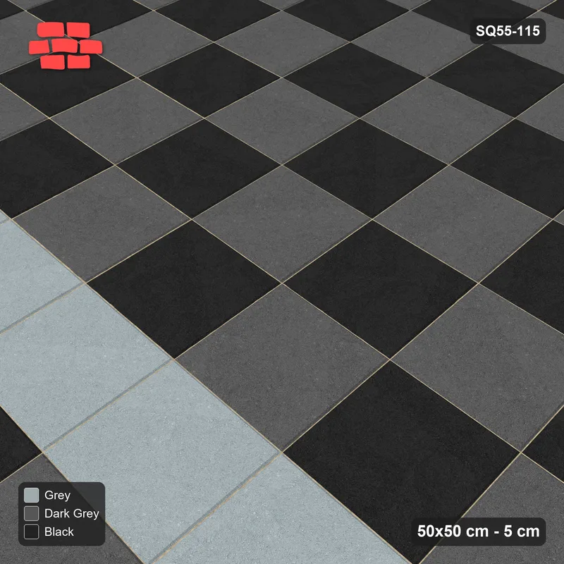 Interlock (Pasco) 50x50 cm · SQ55-115 · Stack Bond - Chess Board with Feature Band - Kerb Frame · Side view Interlock (Pasco) 50x50 cm · SQ55-115 · Stack Bond - Chess Board with Feature Band - Kerb Frame · Side view