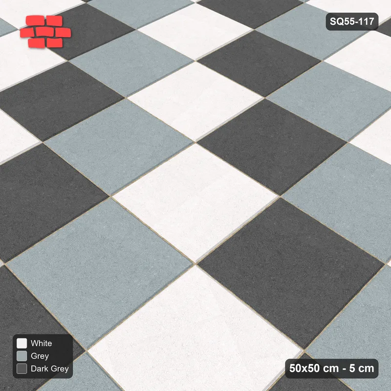 Interlock (Pasco) 50x50 cm · SQ55-117 · Stack Bond - Tri-tone Diagonal Chess · Side view Interlock (Pasco) 50x50 cm · SQ55-117 · Stack Bond - Tri-tone Diagonal Chess · Side view