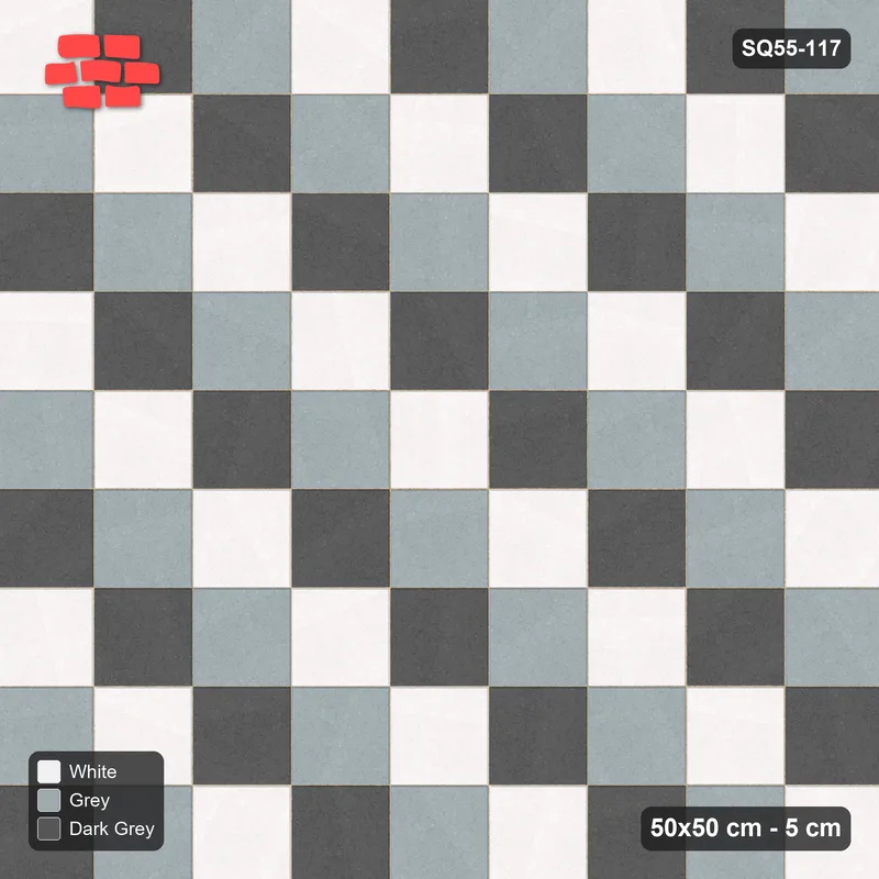 Interlock (Pasco) 50x50 cm · SQ55-117 · Stack Bond - Tri-tone Diagonal Chess · Top view Interlock (Pasco) 50x50 cm · SQ55-117 · Stack Bond - Tri-tone Diagonal Chess · Top view