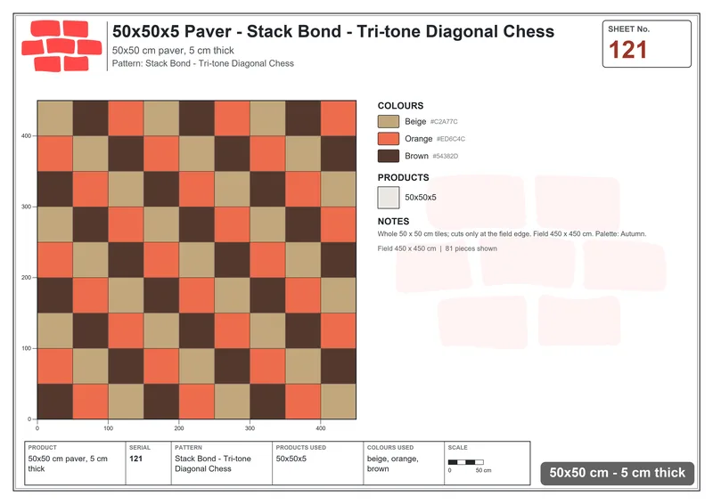 Interlock (Pasco) 50x50 cm · SQ55-121 · Stack Bond - Tri-tone Diagonal Chess · Laying plan Interlock (Pasco) 50x50 cm · SQ55-121 · Stack Bond - Tri-tone Diagonal Chess · Laying plan