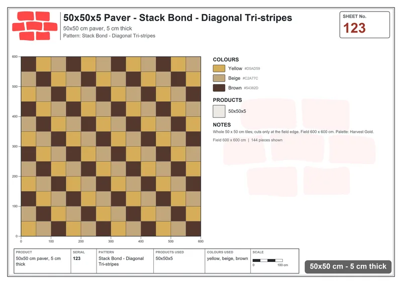 Interlock (Pasco) 50x50 cm · SQ55-123 · Stack Bond - Diagonal Tri-stripes · Laying plan Interlock (Pasco) 50x50 cm · SQ55-123 · Stack Bond - Diagonal Tri-stripes · Laying plan