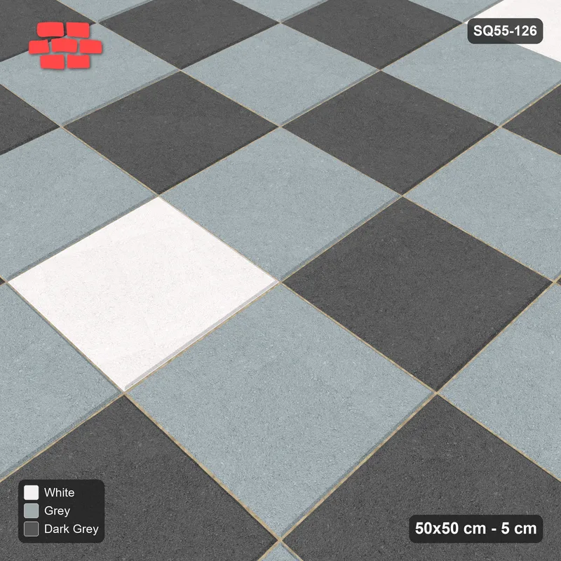 Interlock (Pasco) 50x50 cm · SQ55-126 · Stack Bond - Chess Board with Accent Studs · Side view Interlock (Pasco) 50x50 cm · SQ55-126 · Stack Bond - Chess Board with Accent Studs · Side view