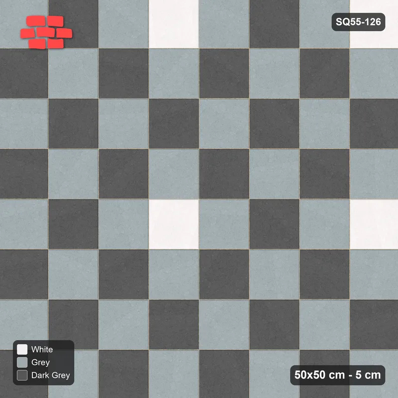 Interlock (Pasco) 50x50 cm · SQ55-126 · Stack Bond - Chess Board with Accent Studs · Top view Interlock (Pasco) 50x50 cm · SQ55-126 · Stack Bond - Chess Board with Accent Studs · Top view